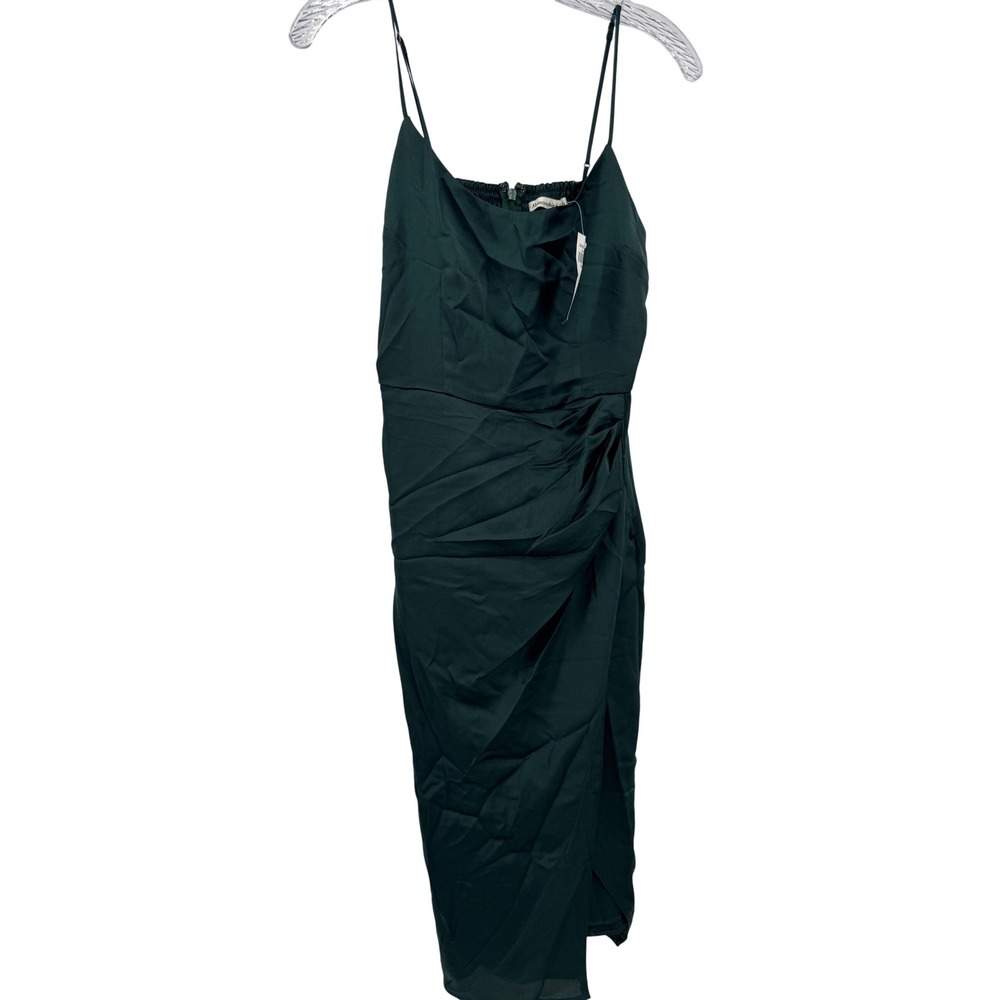 Abercrombie & Fitch Midi Dress Womens Small Green Ruched Cowl Neck Satin Slip 89